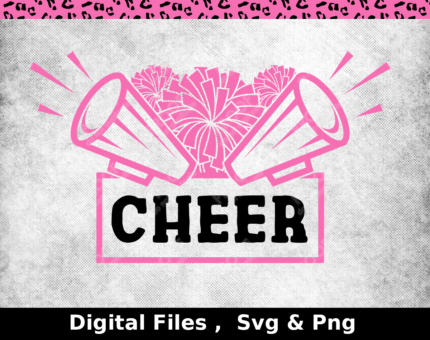 cheer mom black and pink design, your team name, Pom-pom and megaphone Vector Set on White